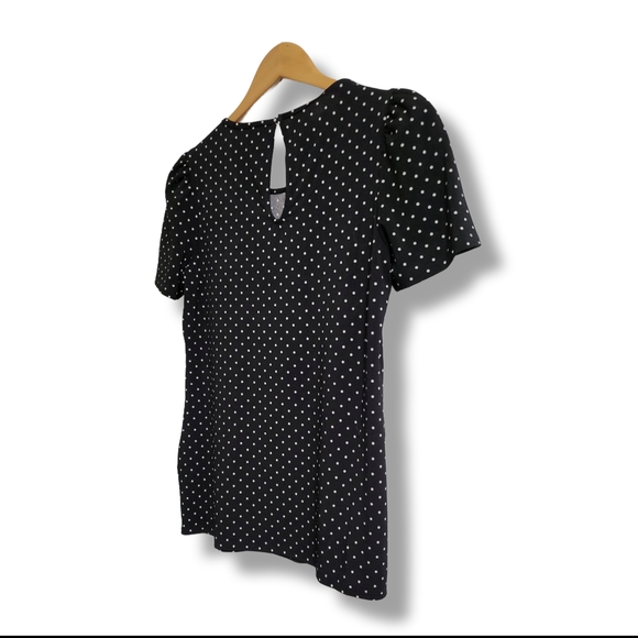 🌿Philosophy Women's Small Black & White Polka Dot Flared Shoulder Top - Picture 8 of 12